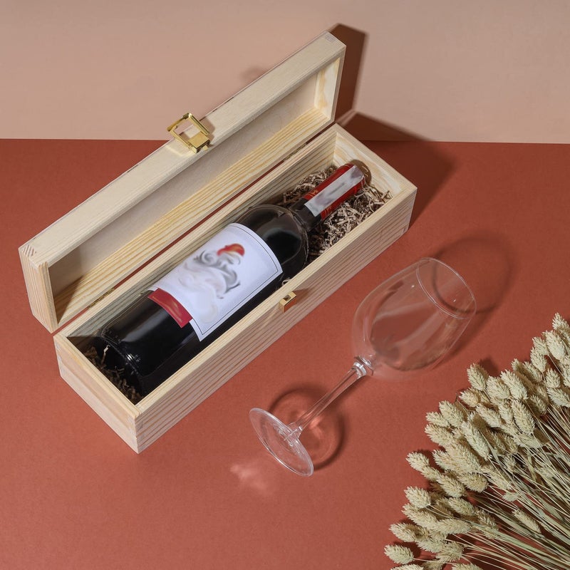Creative Deco Unpainted Wine Wooden Box Gift Storage | 1 Bottle | 13.81 x 4.33 x 3.93 in | Natural Wood Holder | Perfect Luxury Box for Christmas, Birthday, Wedding, Valentineâ€™s Day, Anniversary - Image 4